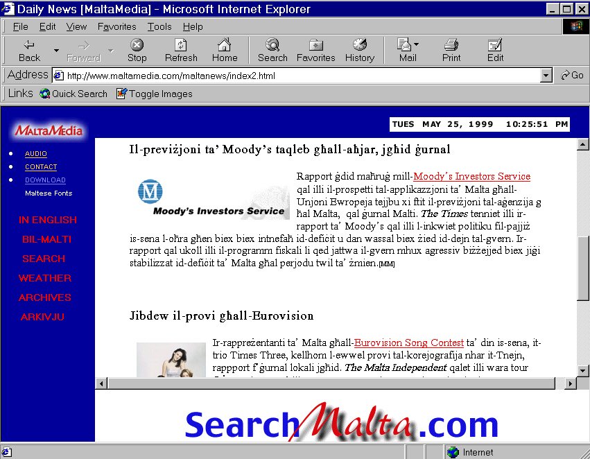 MaltaMedia News 25 May 1999 MaltaMedia News 25 May 1999